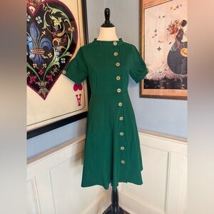 Unique Vintage Green Button Swing Dress Sz L
